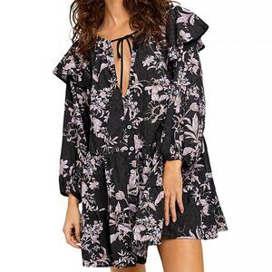 Free People Sunbaked Floral Swing Dress in Washed Black Womens Size M Oversized